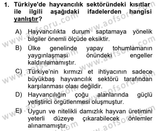 Hayvan Yetiştirme Dersi 2018 - 2019 Yılı (Final) Dönem Sonu Sınav Soruları 1. Soru