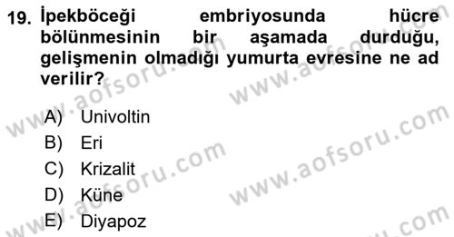 Hayvan Yetiştirme Dersi 2018 - 2019 Yılı (Final) Dönem Sonu Sınav Soruları 19. Soru