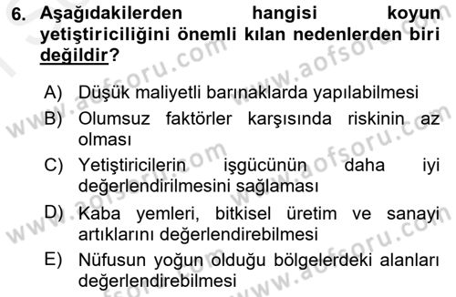 Hayvan Yetiştirme Dersi 2018 - 2019 Yılı (Final) Dönem Sonu Sınav Soruları 6. Soru