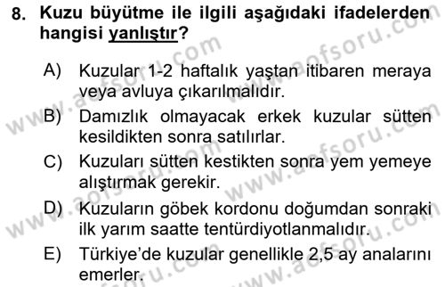 Hayvan Yetiştirme Dersi 2018 - 2019 Yılı (Final) Dönem Sonu Sınav Soruları 8. Soru