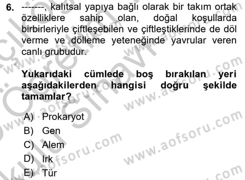 Hayvan Yetiştirme Dersi 2018 - 2019 Yılı Yaz Okulu Sınav Soruları 6. Soru