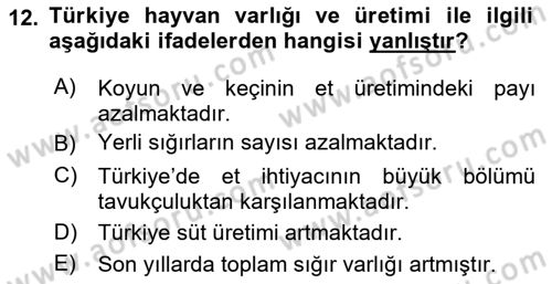 Hayvan Yetiştirme Dersi 2019 - 2020 Yılı (Vize) Ara Sınav Soruları 12. Soru