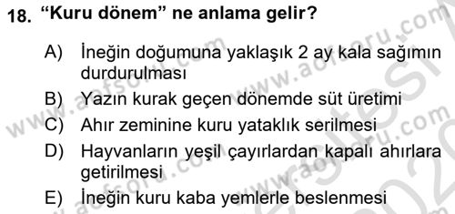 Hayvan Yetiştirme Dersi 2019 - 2020 Yılı (Vize) Ara Sınav Soruları 18. Soru