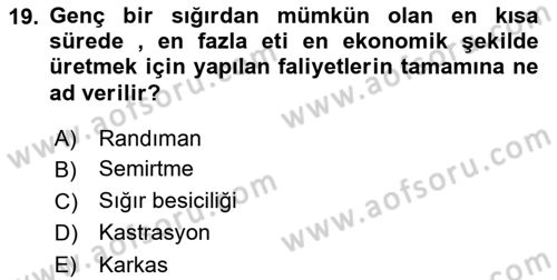 Hayvan Yetiştirme Dersi 2019 - 2020 Yılı (Vize) Ara Sınav Soruları 19. Soru