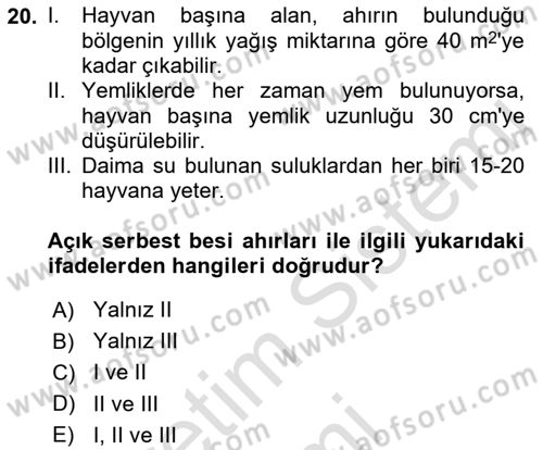 Hayvan Yetiştirme Dersi 2019 - 2020 Yılı (Vize) Ara Sınav Soruları 20. Soru