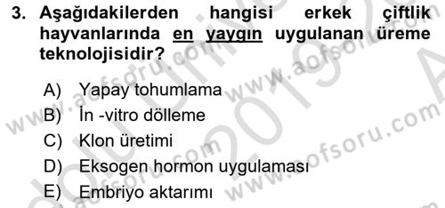 Hayvan Yetiştirme Dersi 2019 - 2020 Yılı (Vize) Ara Sınav Soruları 3. Soru
