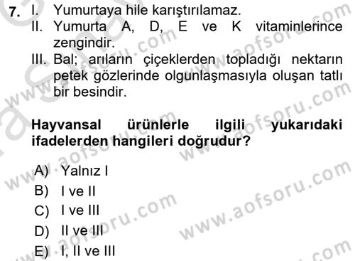 Hayvan Yetiştirme Dersi 2019 - 2020 Yılı (Vize) Ara Sınav Soruları 7. Soru