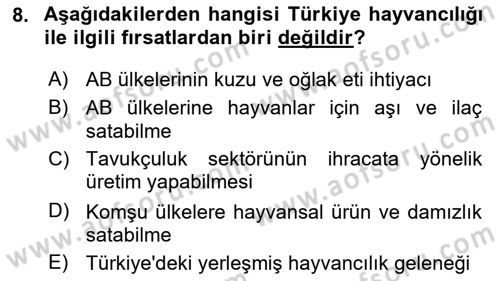 Hayvan Yetiştirme Dersi 2019 - 2020 Yılı (Vize) Ara Sınav Soruları 8. Soru