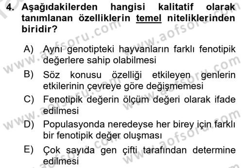 Hayvan Yetiştirme Dersi 2019 - 2020 Yılı (Final) Dönem Sonu Sınav Soruları 4. Soru