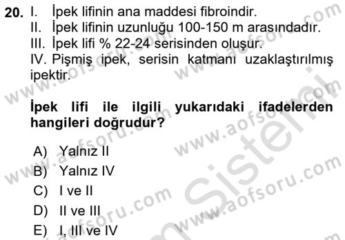 Hayvan Yetiştirme Dersi 2020 - 2021 Yılı Yaz Okulu Sınavı 20. Soru