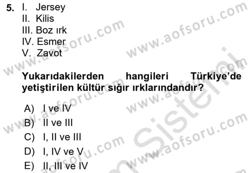 Hayvan Yetiştirme Dersi 2020 - 2021 Yılı Yaz Okulu Sınavı 5. Soru