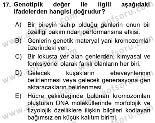 Hayvan Yetiştirme Dersi 2021 - 2022 Yılı (Vize) Ara Sınav Soruları 17. Soru
