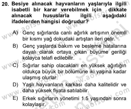 Hayvan Yetiştirme Dersi 2021 - 2022 Yılı (Vize) Ara Sınav Soruları 20. Soru
