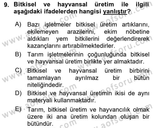 Hayvan Yetiştirme Dersi Ara Sınavı Deneme Sınav Soruları 9. Soru