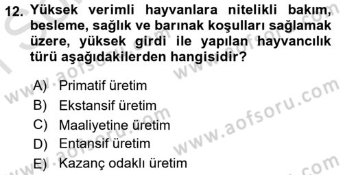 Hayvan Yetiştirme Dersi 2021 - 2022 Yılı (Final) Dönem Sonu Sınav Soruları 12. Soru