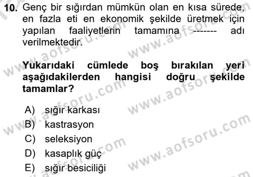 Hayvan Yetiştirme Dersi 2021 - 2022 Yılı Yaz Okulu Sınav Soruları 10. Soru