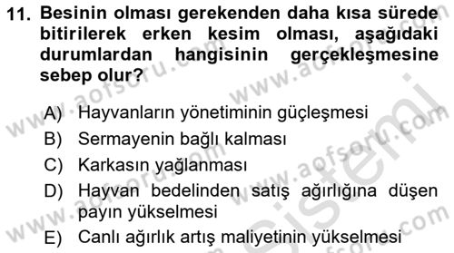 Hayvan Yetiştirme Dersi 2021 - 2022 Yılı Yaz Okulu Sınav Soruları 11. Soru