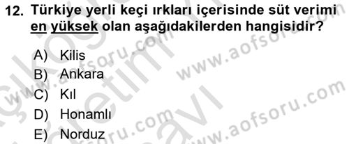 Hayvan Yetiştirme Dersi 2021 - 2022 Yılı Yaz Okulu Sınav Soruları 12. Soru