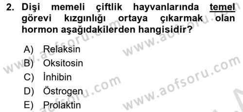 Hayvan Yetiştirme Dersi 2021 - 2022 Yılı Yaz Okulu Sınav Soruları 2. Soru