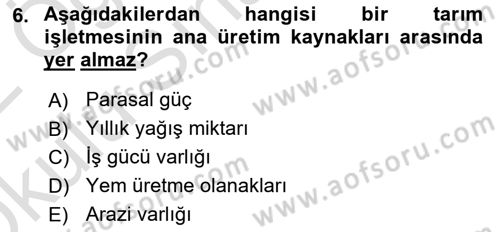 Hayvan Yetiştirme Dersi 2021 - 2022 Yılı Yaz Okulu Sınav Soruları 6. Soru