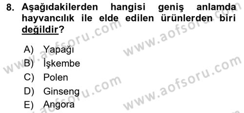 Hayvan Yetiştirme Dersi 2021 - 2022 Yılı Yaz Okulu Sınav Soruları 8. Soru