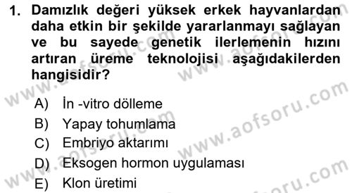 Hayvan Yetiştirme Dersi 2022 - 2023 Yılı (Vize) Ara Sınavı 1. Soru