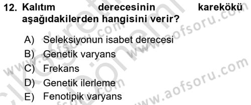 Hayvan Yetiştirme Dersi 2022 - 2023 Yılı (Vize) Ara Sınavı 12. Soru