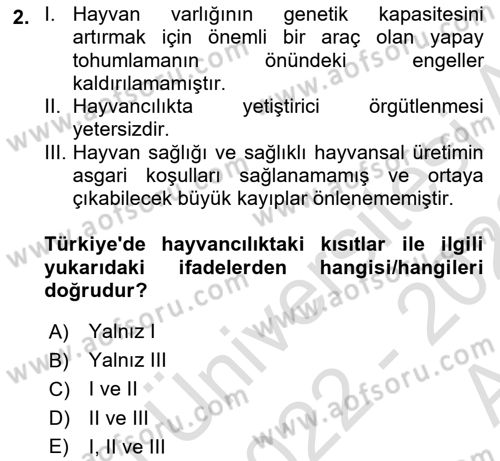 Hayvan Yetiştirme Dersi 2022 - 2023 Yılı (Vize) Ara Sınavı 2. Soru