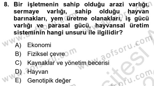 Hayvan Yetiştirme Dersi 2022 - 2023 Yılı (Vize) Ara Sınavı 8. Soru