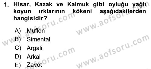 Hayvan Yetiştirme Dersi 2022 - 2023 Yılı (Final) Dönem Sonu Sınav Soruları 1. Soru