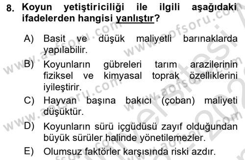 Hayvan Yetiştirme Dersi 2022 - 2023 Yılı (Final) Dönem Sonu Sınav Soruları 8. Soru