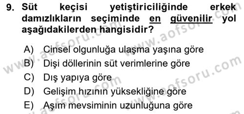 Hayvan Yetiştirme Dersi 2022 - 2023 Yılı (Final) Dönem Sonu Sınav Soruları 9. Soru