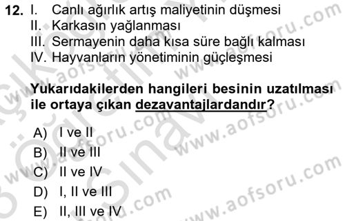 Hayvan Yetiştirme Dersi 2022 - 2023 Yılı Yaz Okulu Sınav Soruları 12. Soru