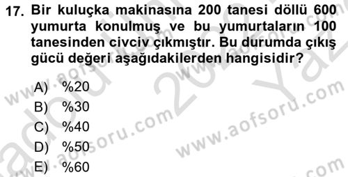 Hayvan Yetiştirme Dersi 2022 - 2023 Yılı Yaz Okulu Sınav Soruları 17. Soru