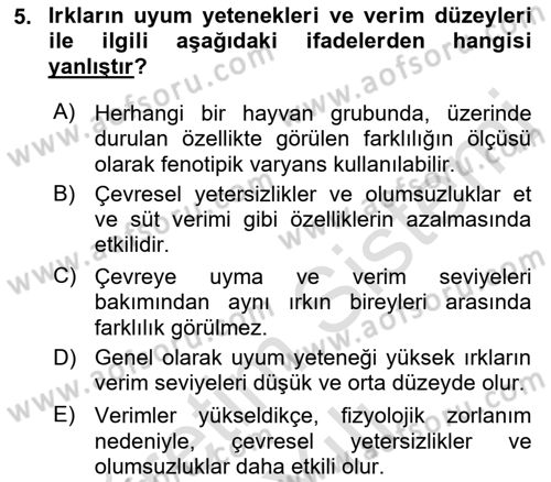 Hayvan Yetiştirme Dersi 2022 - 2023 Yılı Yaz Okulu Sınav Soruları 5. Soru