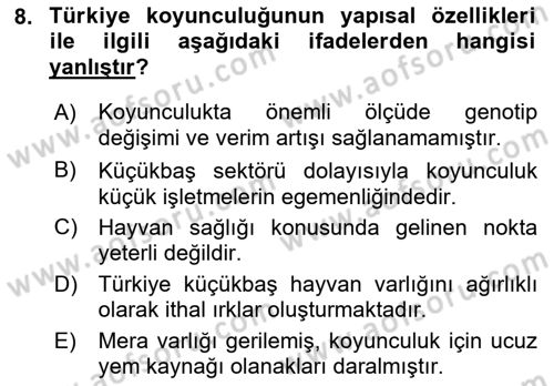 Hayvan Yetiştirme Dersi 2022 - 2023 Yılı Yaz Okulu Sınav Soruları 8. Soru
