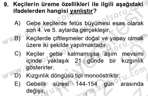 Hayvan Yetiştirme Dersi 2022 - 2023 Yılı Yaz Okulu Sınav Soruları 9. Soru