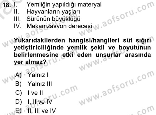 Hayvan Yetiştirme Dersi 2023 - 2024 Yılı (Vize) Ara Sınav Soruları 18. Soru