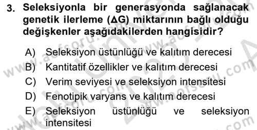 Hayvan Yetiştirme Dersi 2023 - 2024 Yılı (Vize) Ara Sınav Soruları 3. Soru