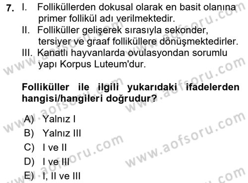 Hayvan Yetiştirme Dersi 2023 - 2024 Yılı (Vize) Ara Sınav Soruları 7. Soru