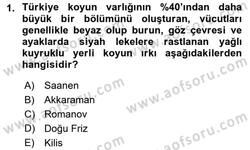 Hayvan Yetiştirme Dersi 2023 - 2024 Yılı (Final) Dönem Sonu Sınav Soruları 1. Soru