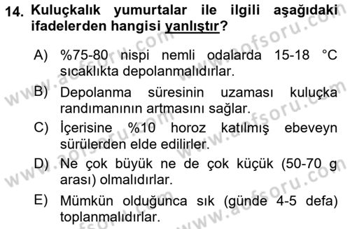 Hayvan Yetiştirme Dersi 2023 - 2024 Yılı (Final) Dönem Sonu Sınav Soruları 14. Soru