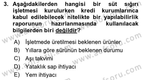 Hayvan Yetiştirme Dersi 2023 - 2024 Yılı (Final) Dönem Sonu Sınav Soruları 3. Soru