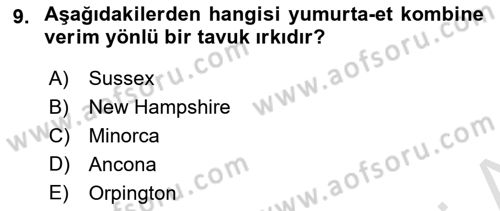 Hayvan Yetiştirme Dersi 2023 - 2024 Yılı (Final) Dönem Sonu Sınav Soruları 9. Soru