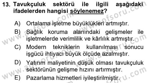 Hayvan Yetiştirme Dersi 2023 - 2024 Yılı Yaz Okulu Sınav Soruları 13. Soru