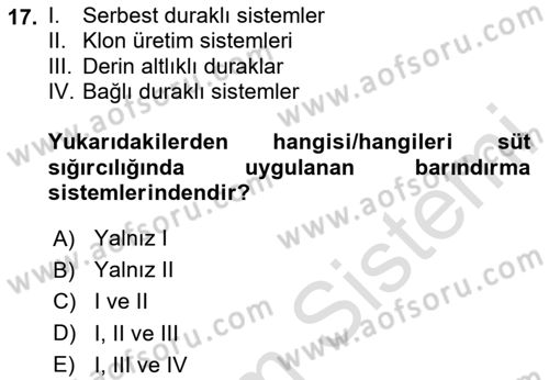 Hayvan Yetiştirme Dersi 2023 - 2024 Yılı Yaz Okulu Sınav Soruları 17. Soru