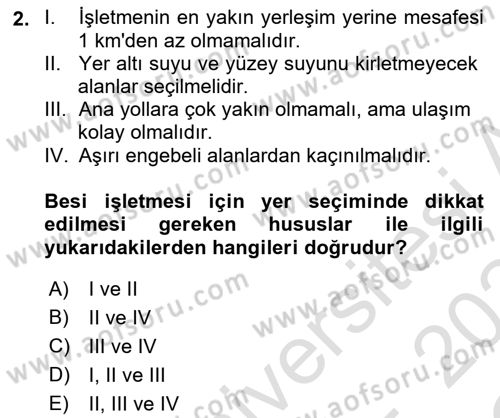 Hayvan Yetiştirme Dersi 2023 - 2024 Yılı Yaz Okulu Sınav Soruları 2. Soru