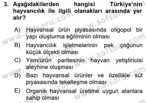 Hayvan Yetiştirme Dersi 2023 - 2024 Yılı Yaz Okulu Sınav Soruları 3. Soru
