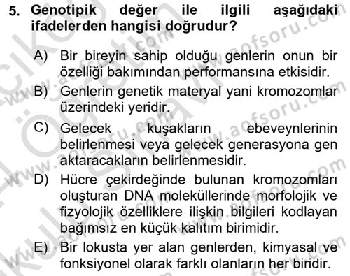 Hayvan Yetiştirme Dersi 2023 - 2024 Yılı Yaz Okulu Sınav Soruları 5. Soru