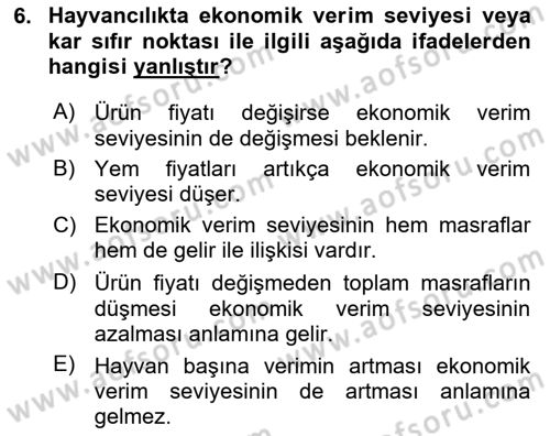 Hayvan Yetiştirme Dersi 2023 - 2024 Yılı Yaz Okulu Sınav Soruları 6. Soru